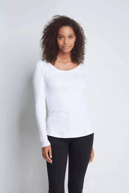 Long Sleeve Scoop Neck Cotton Modal Blend T-shirt