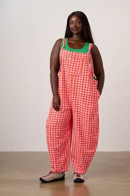 Chula - Latzhose mit durchgehendem Bein aus Viskose, kariert in Rosa und Rot