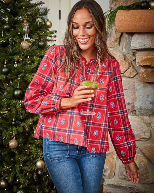Nostalgia Plaid - On the Books Blouse - Joyful Red