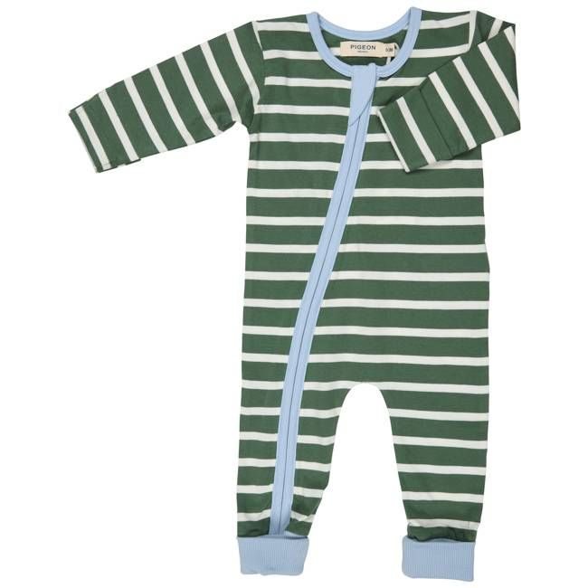 Zip Romper (Breton Stripe) - Green