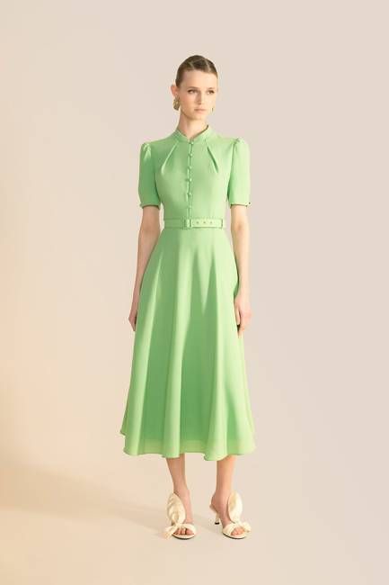 Ahana Apple Green Short Sleeve Dress