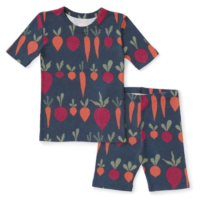 Kids Summer Pajama Set - Root Vegetables Night Sky