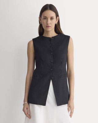 Long Vest in Stretch Linen | Black