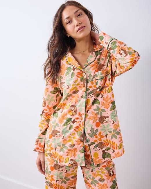 Hedgehog Forest - Long PJ Set - Peach Leaf