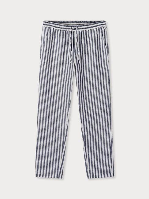 Men's Navy Lines Eleuthera Linen Trousers