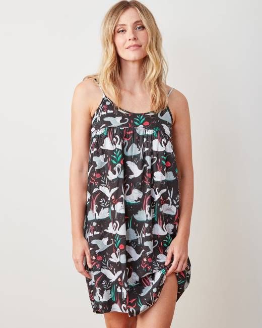 Enchanted Swans - Eco Satin Dolled Up Nightie - Starless Sky