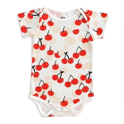 Short Sleeve Snapsuit - Cherries Red