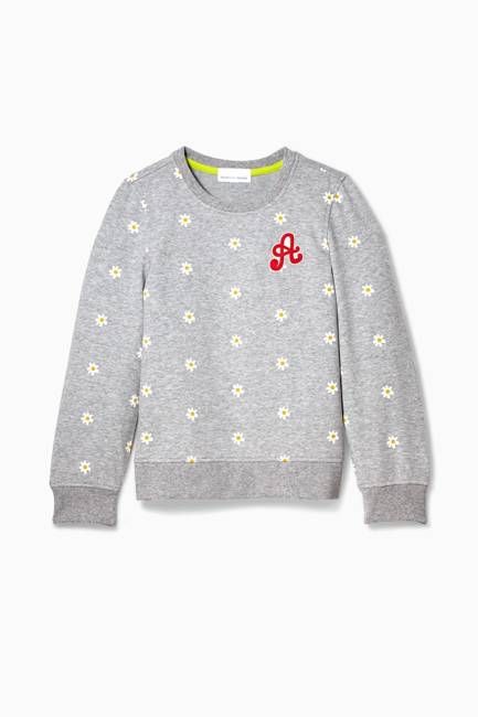 Daisy Print Crew Light Heather Grey