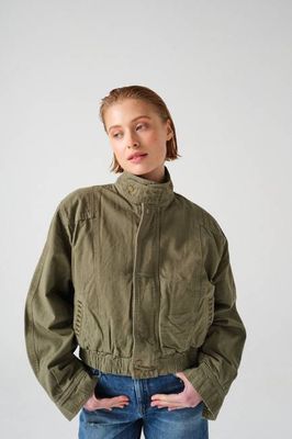 Juno Denim Bomber Jacket in Khaki