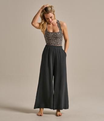 100% Organic Cotton Gauze Wide Leg Yoga Pant