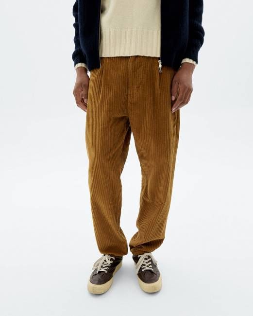 Brown relaxed pleat corduroy Wotan pants