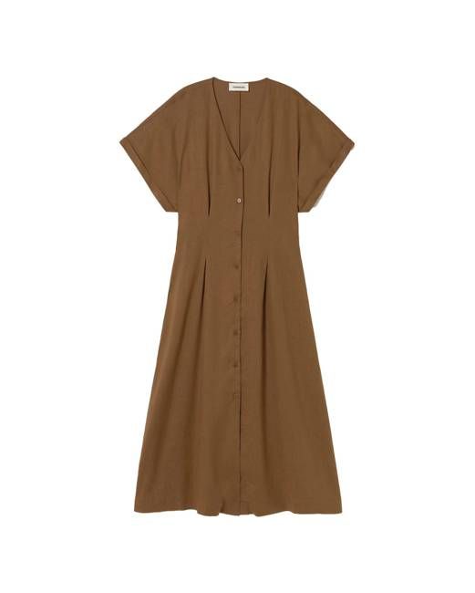 Brown tight waist hemp Laura dress