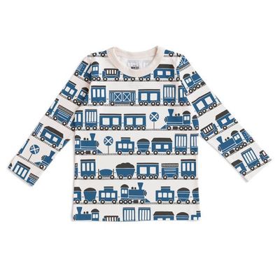 Long Sleeve Tee - Trains Blue