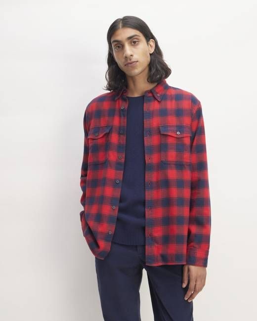 The Brushed Flannel Shirt | Haute Red / Bellwether Blue