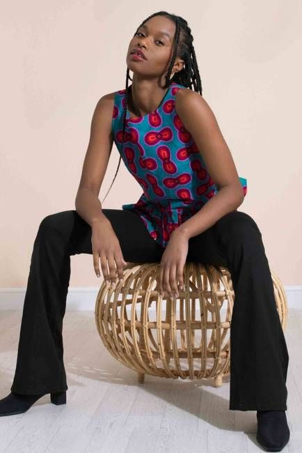 Ester Tie Up Peplum Top in Turquoise Cells