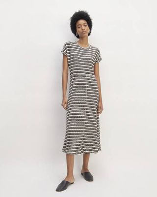 The Rib-Knit Cap-Sleeve Midi Dress | Bone / Black