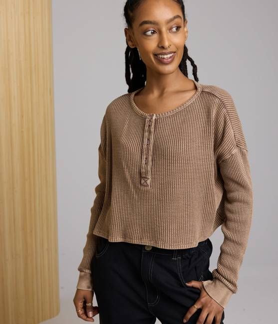 Cris Waffle Knit Top - Pinto