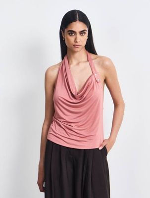 Sierra Drape Front Halter Top In Melon