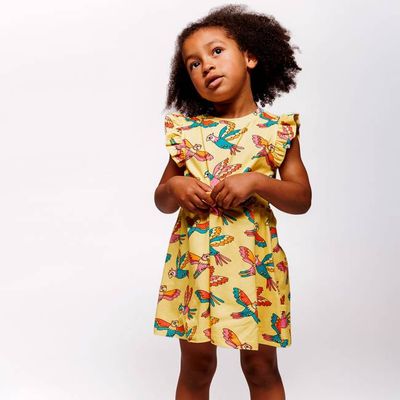 Sleeveless dress with parrots