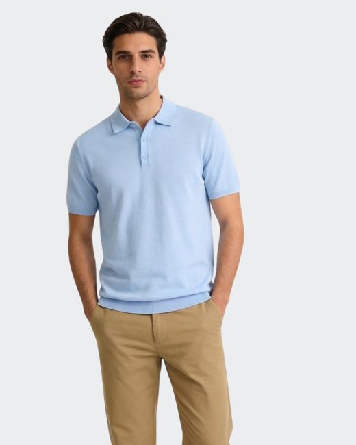 Sky Blue Cotton Dualtone Flatknit Polo