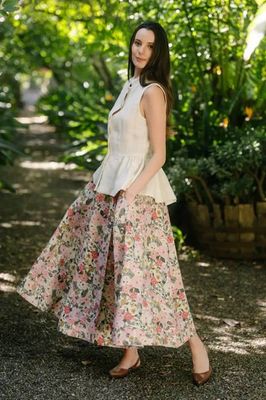 Wrap — Maxi-Maxirock aus Leinen mit rundem Ausschnitt