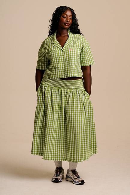 Sofiya - Midi Skirt in Green & White Tulip Gingham