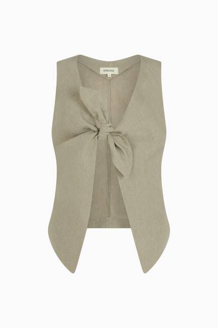The Lucia Tie Vest in oatmeal