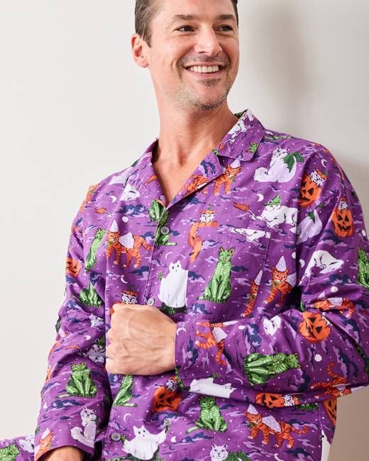 Halloween House Cats - Men's Long PJ Set - Purple Tonic