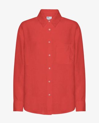 Linen Oversized Shirt - Red Tangerine