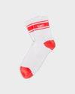 Half Crew Stripe Novelty Sock – White & Bright Coral Stripe – Accessories – Vuori