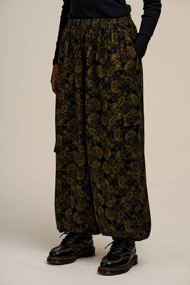 Rumi - Brushed Cotton Balloon Trousers in Grunge Green Paisley Print