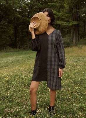 Katie Tunic, sapphire plaid + black