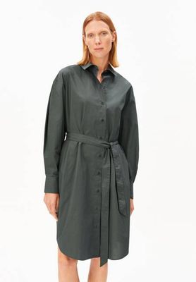 BARREL SLEEVE POPLIN DRESS | space steel