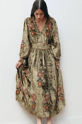 Sophia Floral Embroidered Velvet Dress