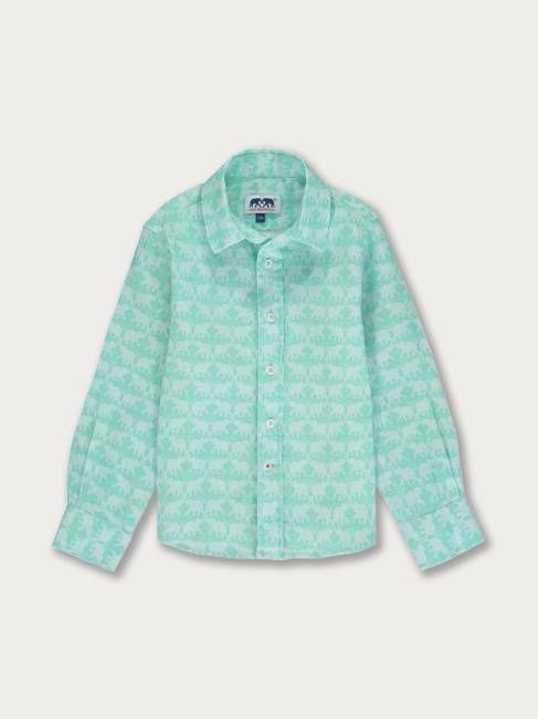 Kids Elephant Dance Mint Abaco Linen Shirt