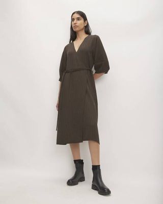The City Stripe Wrap Dress | Earth Brown