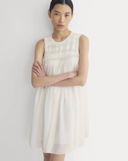 Twisted Pleated Mini Dress in Silk Georgette | Bone