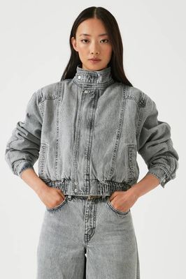 Juno Denim Bomber Jacket in Silver Lining