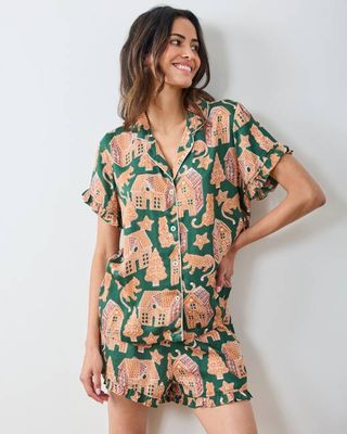 Gingerbread Party - Eco Satin Ruffle Set - Hunter Green