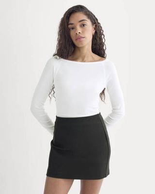 Luxe Rib Boatneck Top | White
