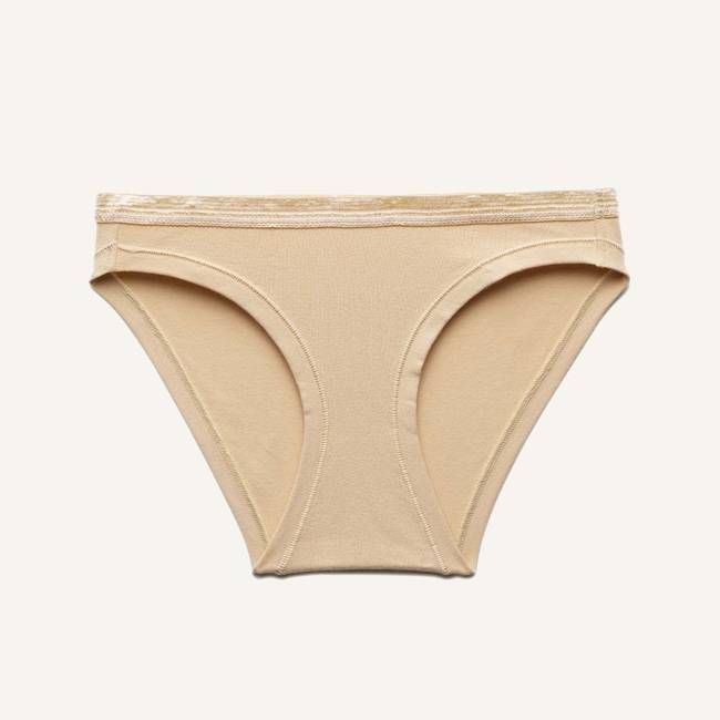 Organic Cotton Low-Rise Bikini in Wheat (with Leg Elastic)