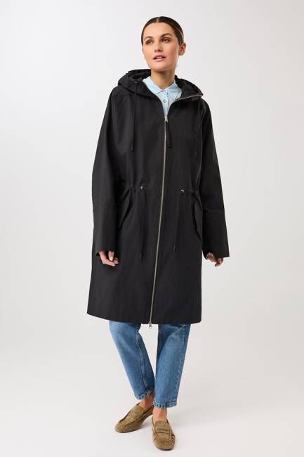 Langer Parka mit seitlichen Drucknöpfen und Ärmelaufschlag (Black)