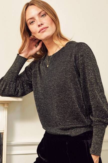 Metallic Knit Crew Neck Jumper | Black/Gold
