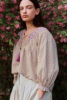 Alina Floral Printed Smocking Top Brown