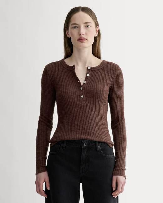 The Cozy Rib Henley | Dark Mahogany