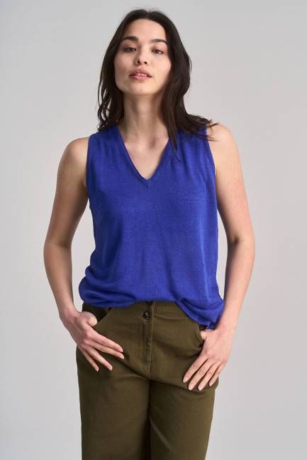 MALA - Organic Linen Blend Vest - Blue