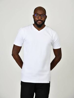 Organic Extra Long Slim V-Neck T-Shirt (White)