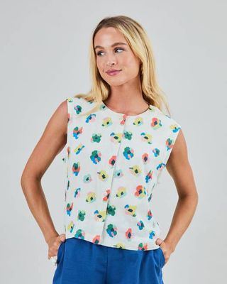 Mini-Bluse mit Blumenknopf Ecru