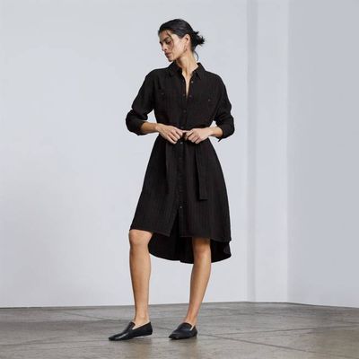 The City Stripe Draped Shirt Dress | Black