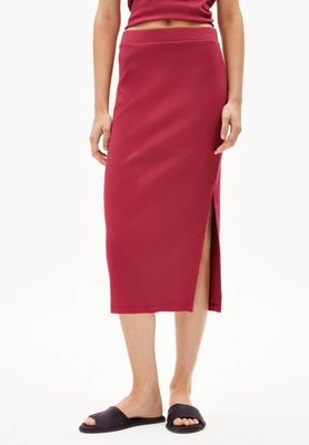 AZITAA RIB MIDI SKIRT| red ash